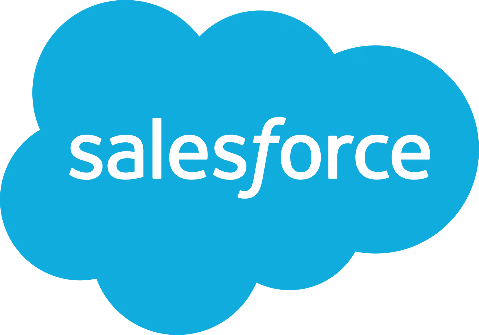 A blue cloud-shaped logo with the word “salesforce” in white lowercase letters.