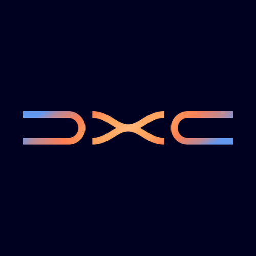 Purple stylized “DXC” monogram above black “TECHNOLOGY” wordmark on light background, representing DXC Technology global IT services, consulting, and digital transformation brand identity.