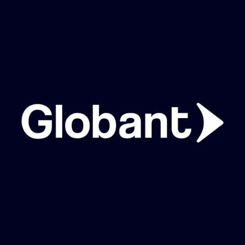 White capital “G” followed by right-pointing arrow symbol on dark blue background, representing Globant global digital transformation, software development, and IT consulting brand identity.